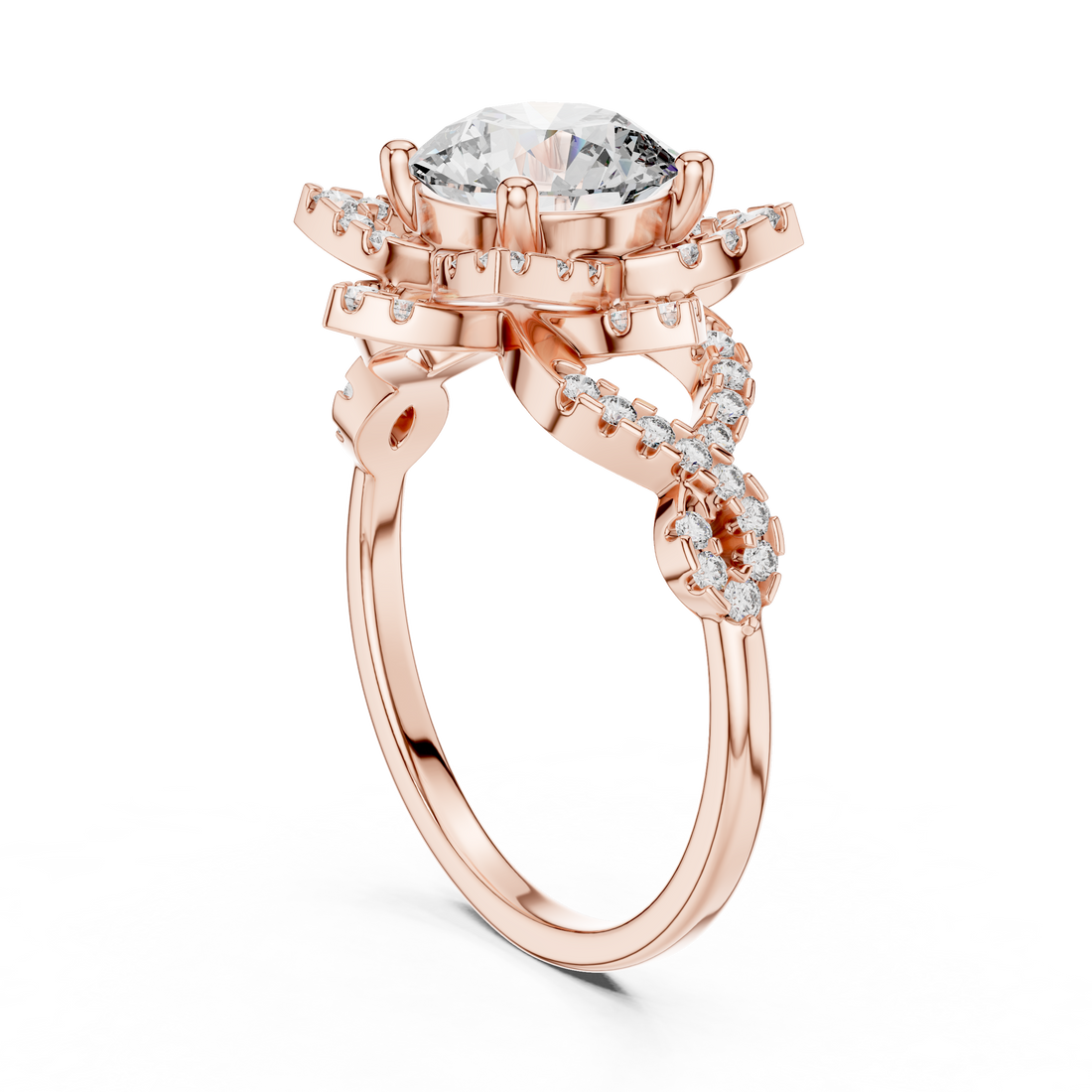 DDLR-061 - Halo Round Ring - White Gold
