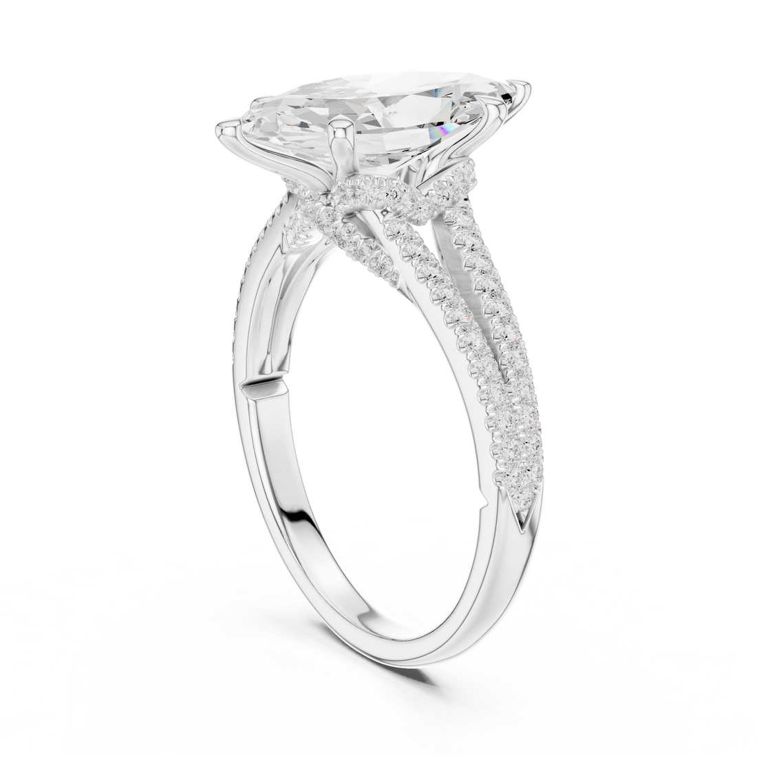 DDLR-252 - MARQUISE - Split Shank Marquise Ring - White Gold