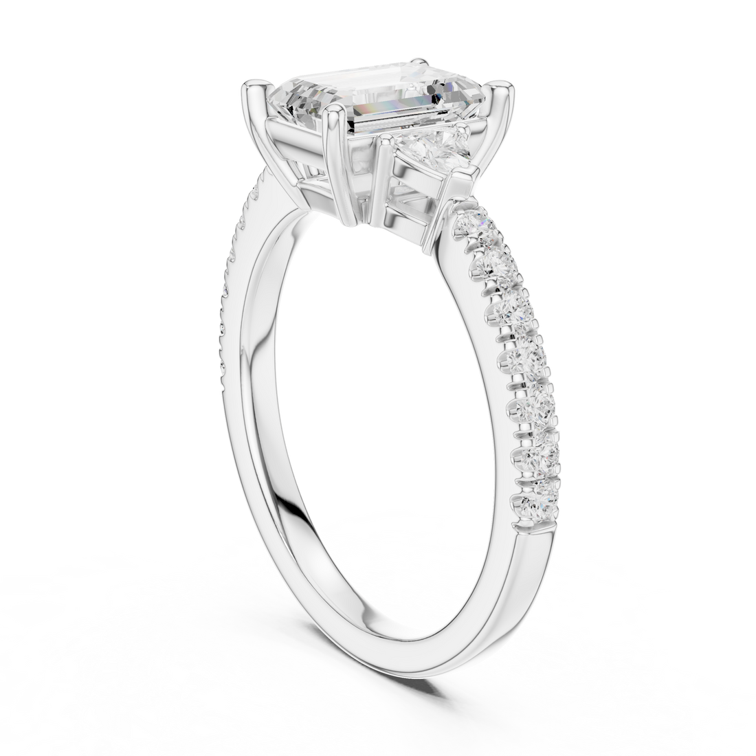 DDLR-857 - Three Stone Emerald Ring - White Gold