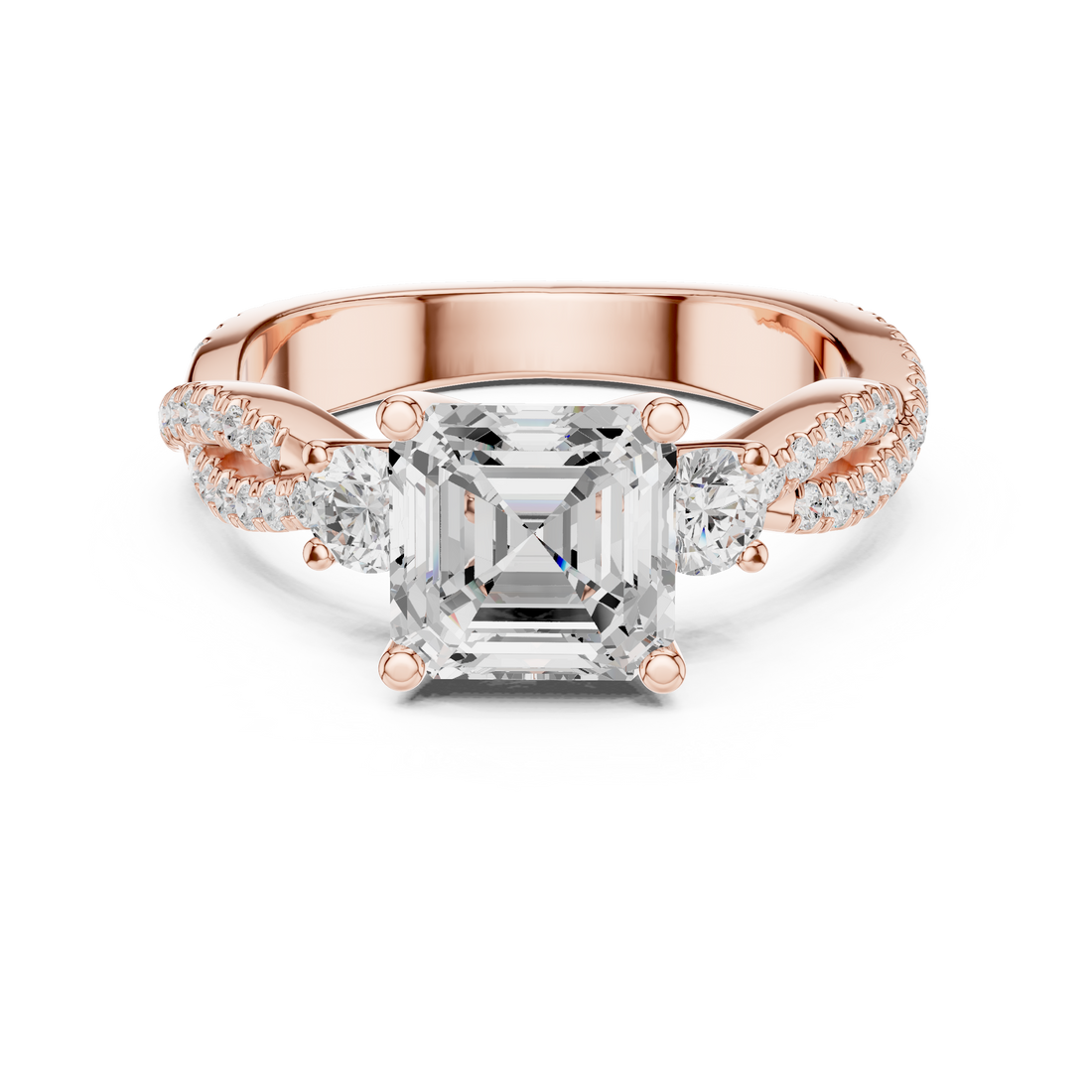 Three Stone Ring - Asscher | DDLR-1032 - Rose Gold