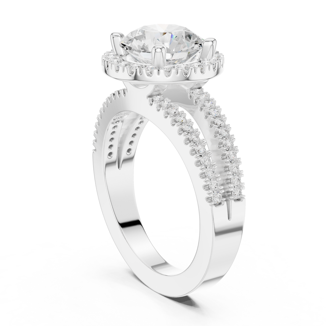 DDLR-350 RND - Halo Round Ring - White Gold