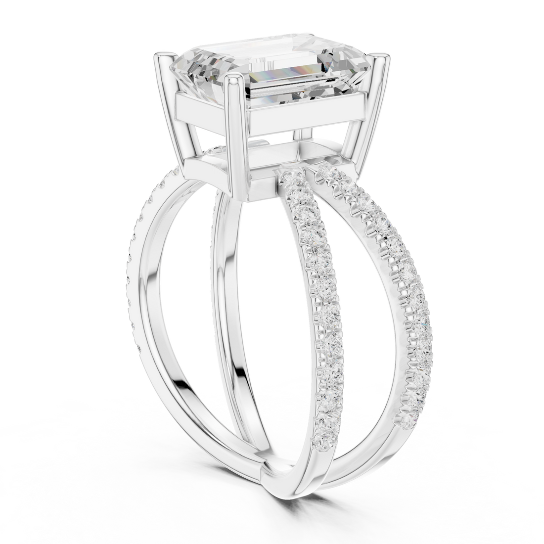25 EM - Split Shank Emerald Ring - White Gold