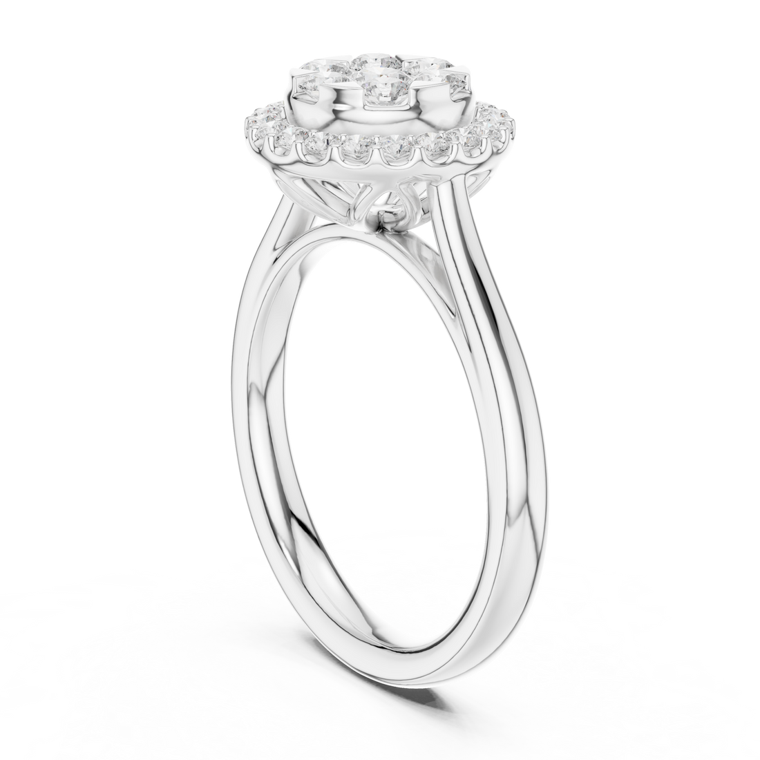 DDLR-578 - Halo Round Ring - White Gold