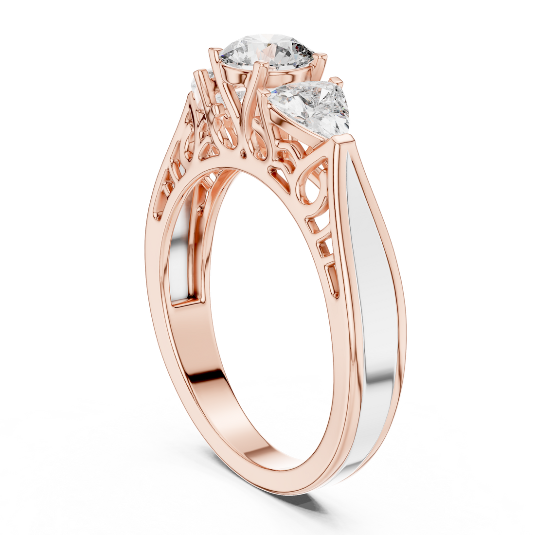 LR-0029 - Three Stone Round Ring - White Gold