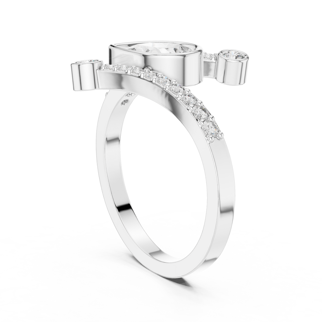 ALR-276 - Bypass Pear Ring - White Gold