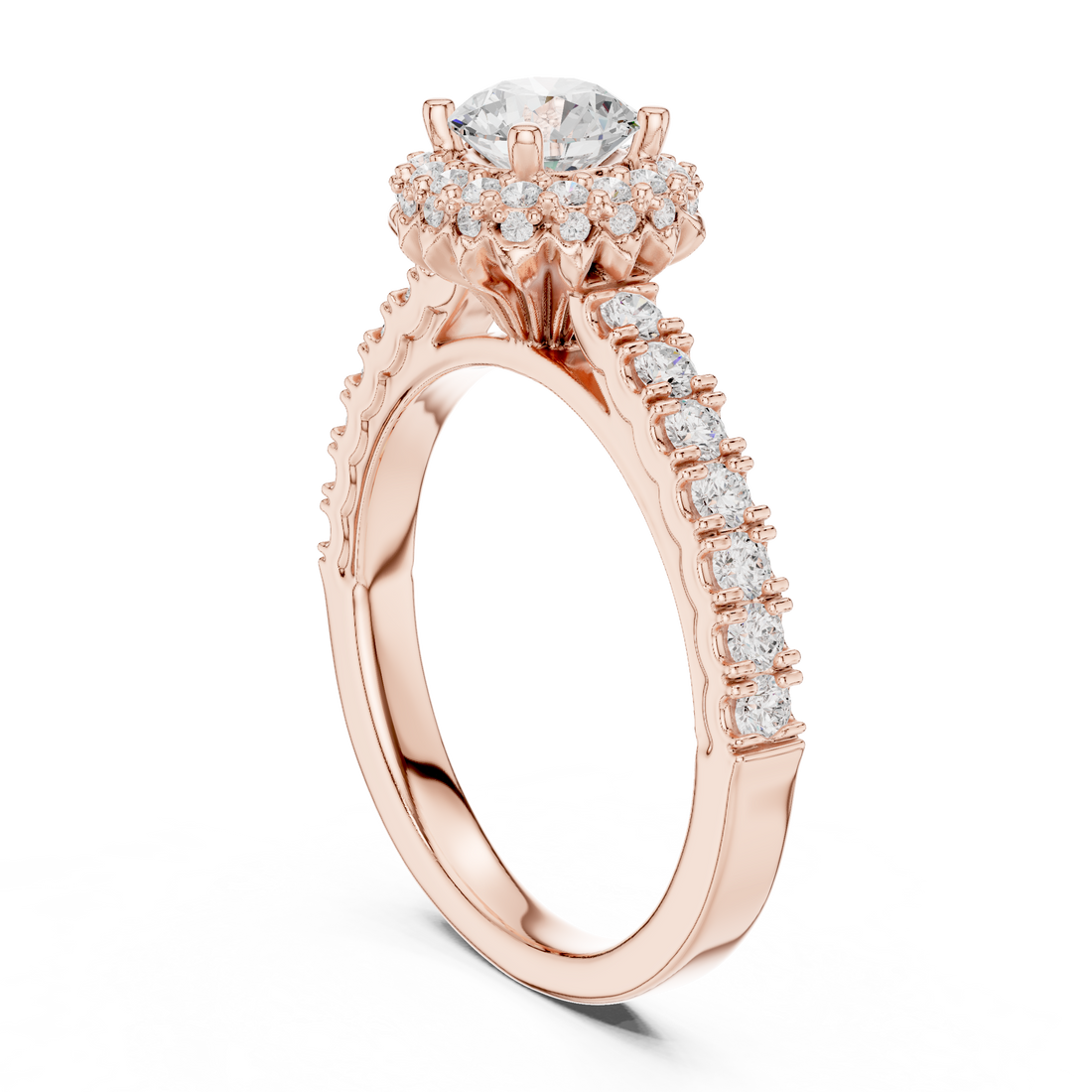 LR-0230 - Halo Round Ring - White Gold