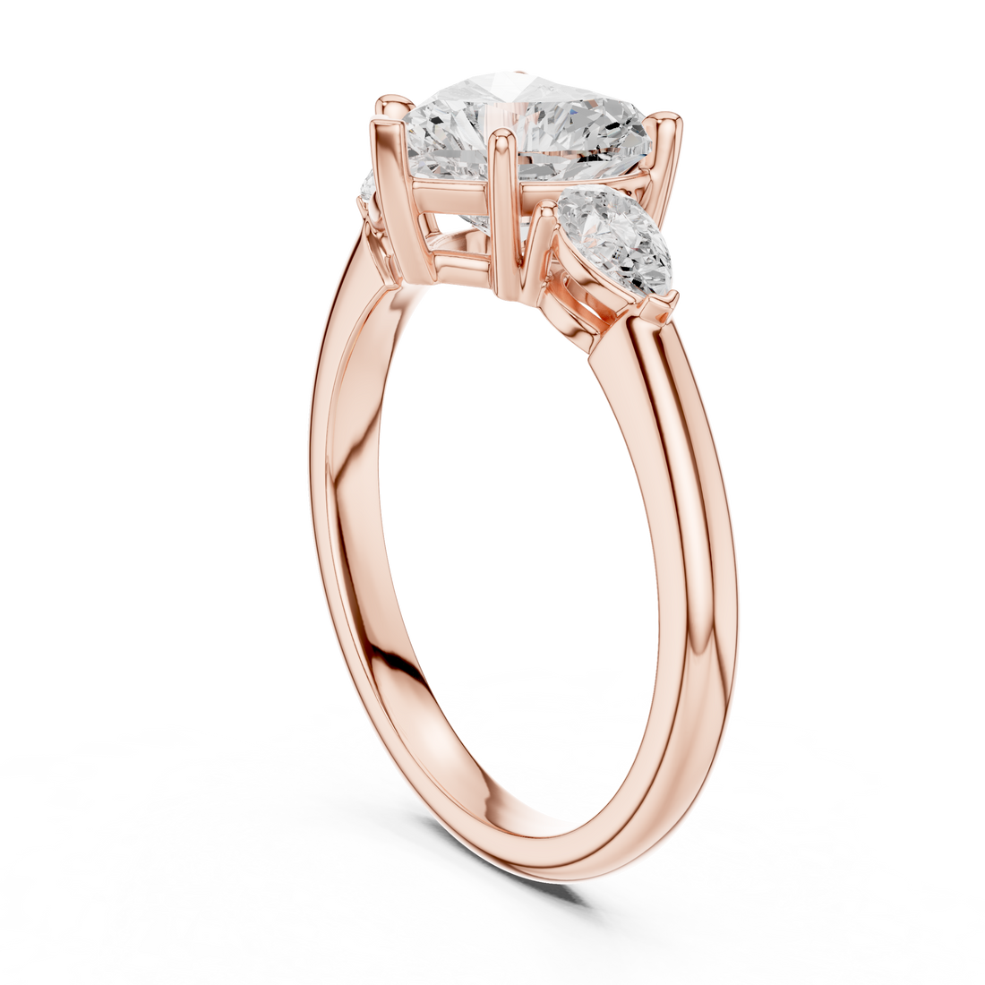 DDLR-035-HR - Three Stone Heart Ring - White Gold