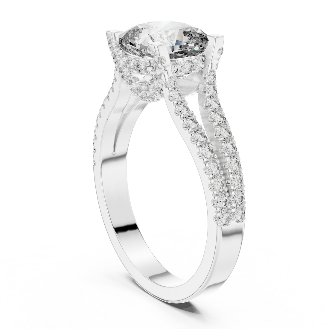 DDLR-182 - Split Shank Cushion Ring - White Gold