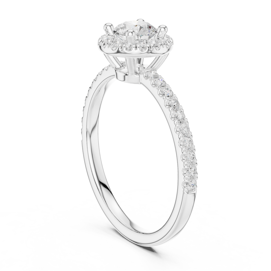LR-0220 - Halo Round Ring - White Gold