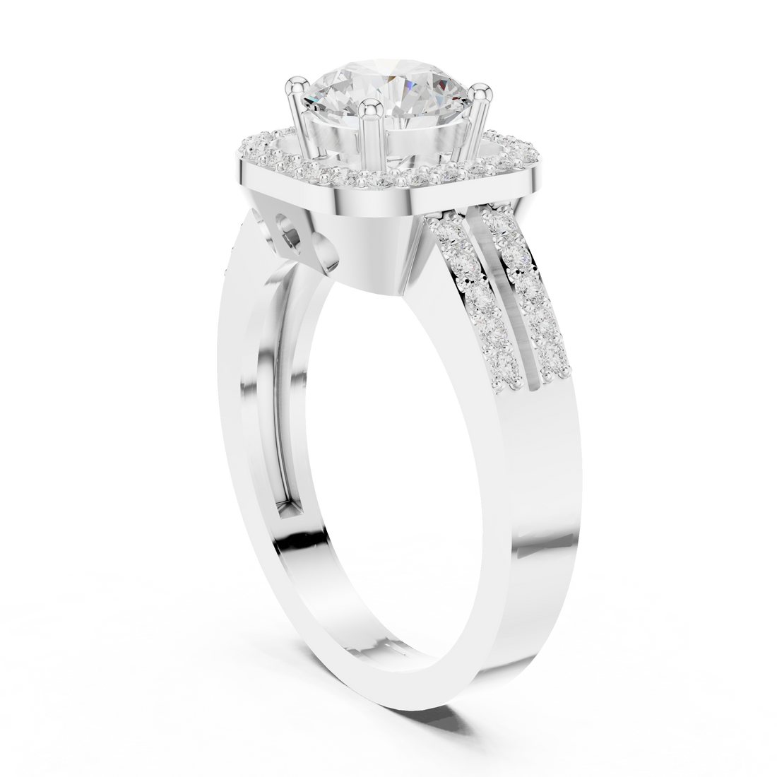 RLR1739 - Halo Round Ring - White Gold