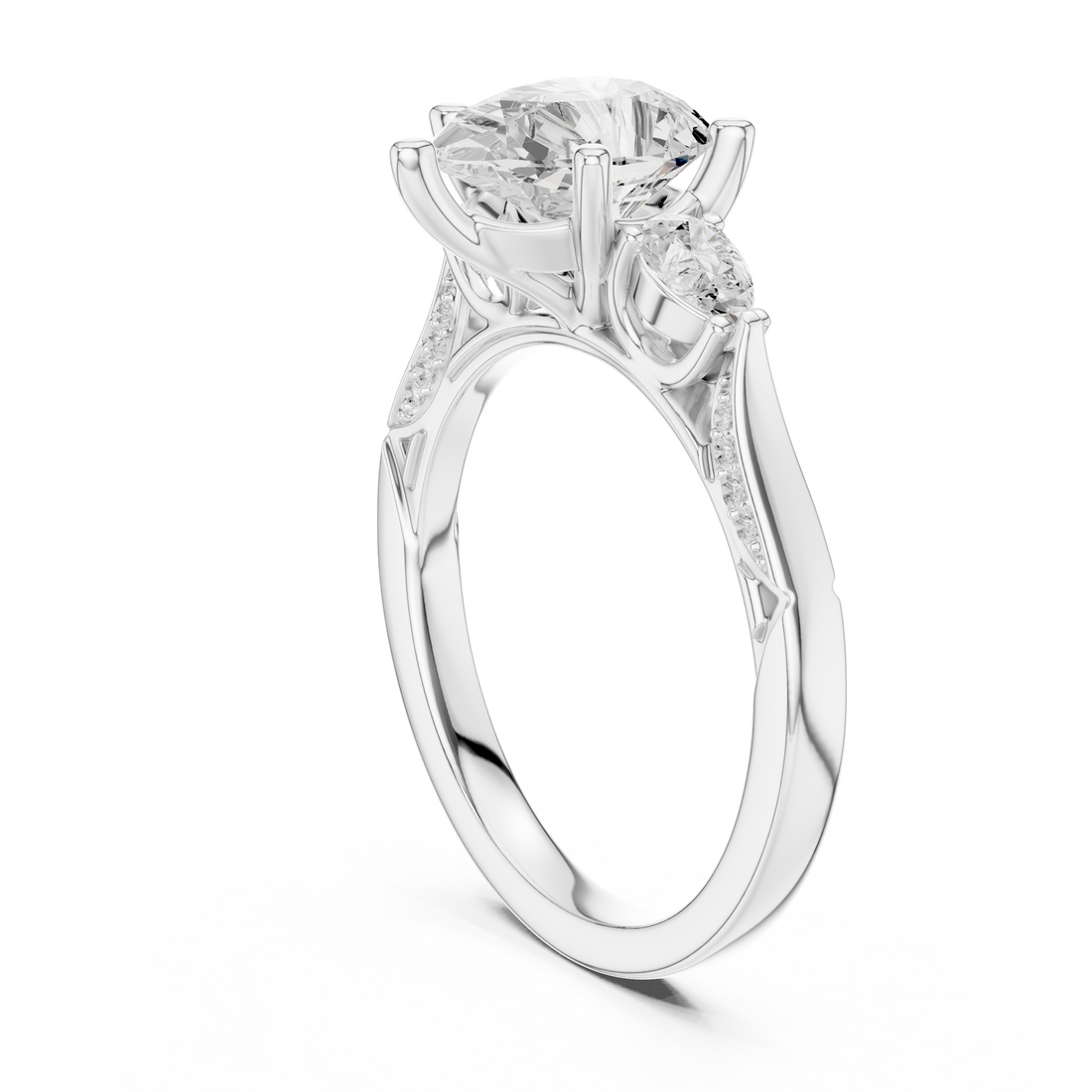 DDLR-284-PE - Three Stone Pear Ring - White Gold