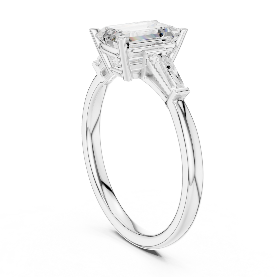 DDLR-1047 - Three Stone Emerald Ring - White Gold