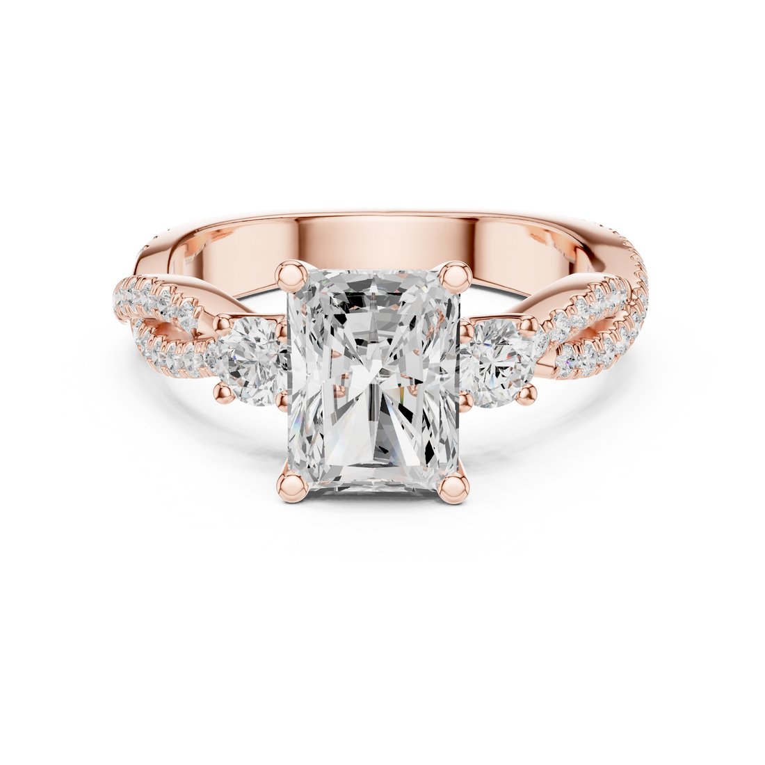 Three Stone Ring - Radiant | DDLR-1039 - Rose Gold