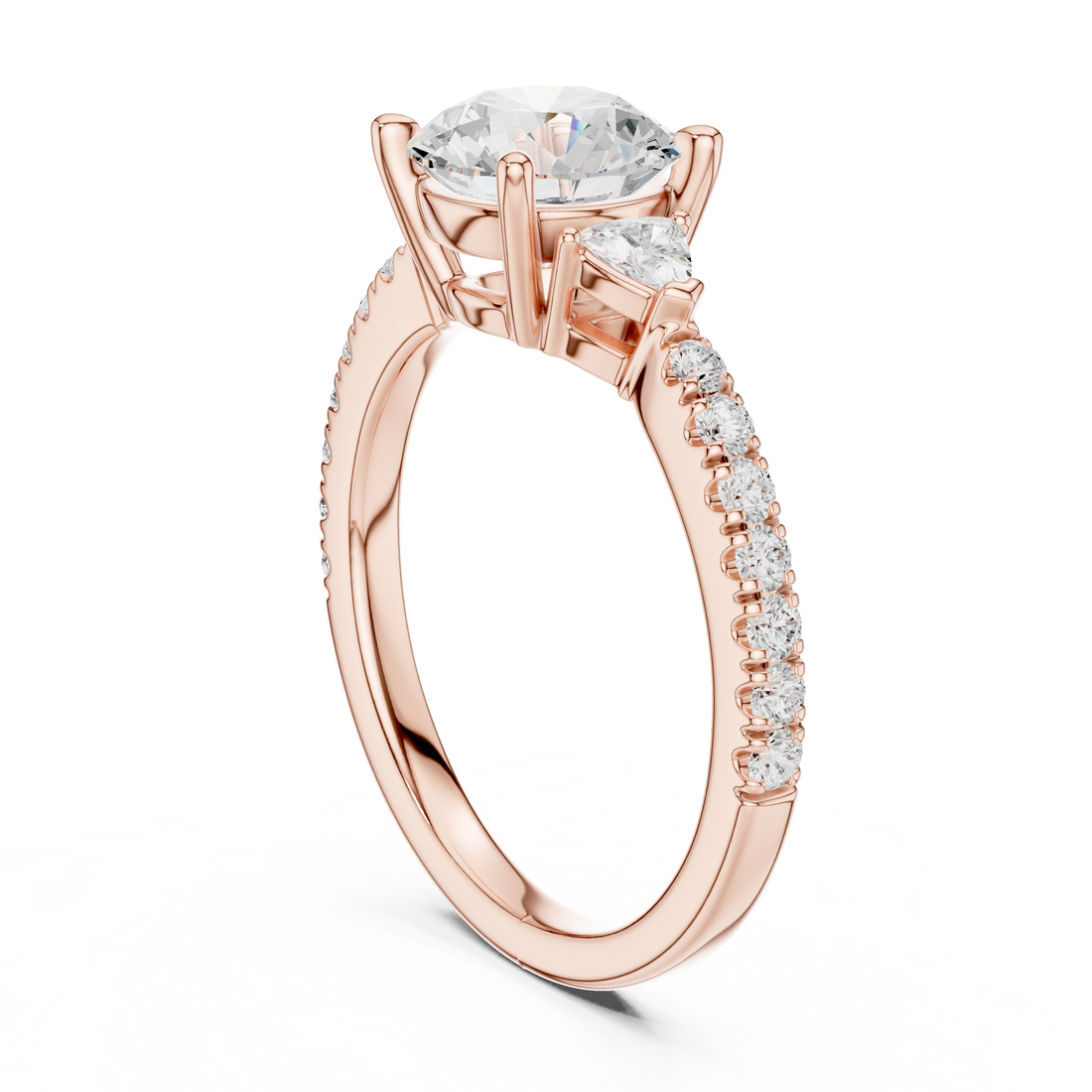 DDLR-897 - Three Stone Round Ring - White Gold