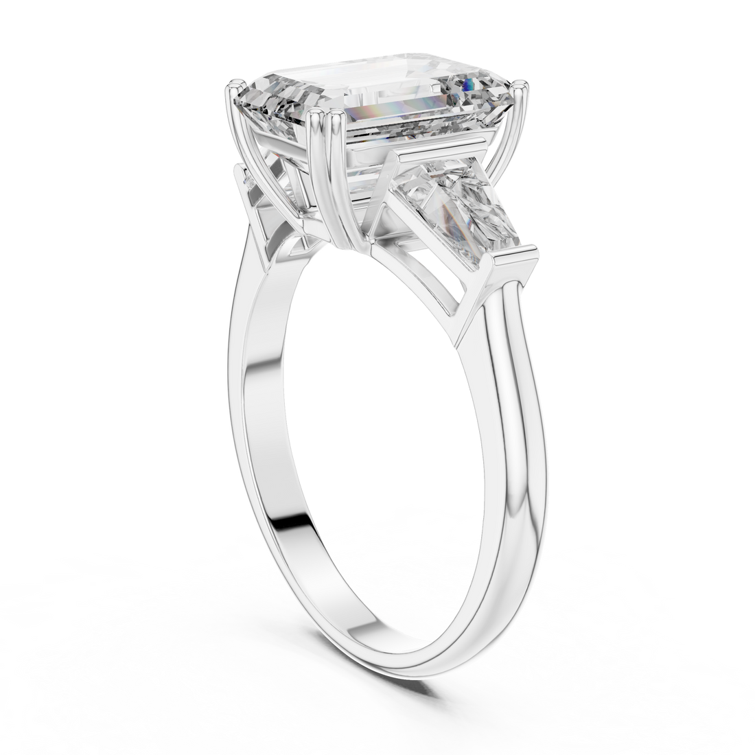 LR-0047 - Three Stone Emerald Ring - White Gold