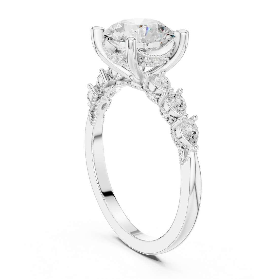 DDLR-168 -R00843-RD - Vintage Round Ring - White Gold
