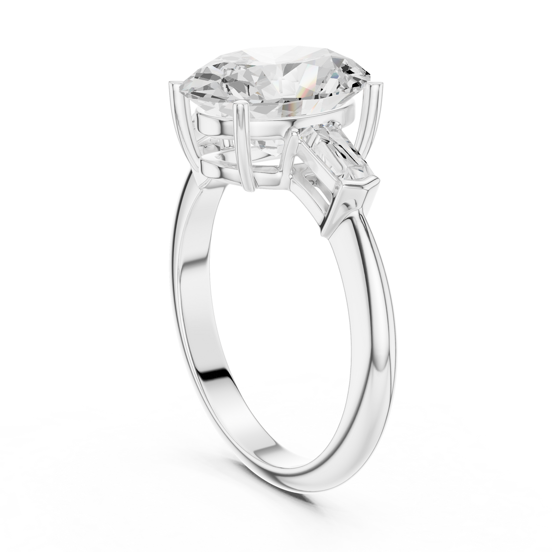 67 OV - Three Stone Oval Ring - White Gold