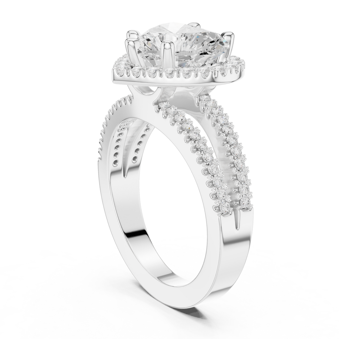 DDLR-350 HR - Halo Heart Ring - White Gold