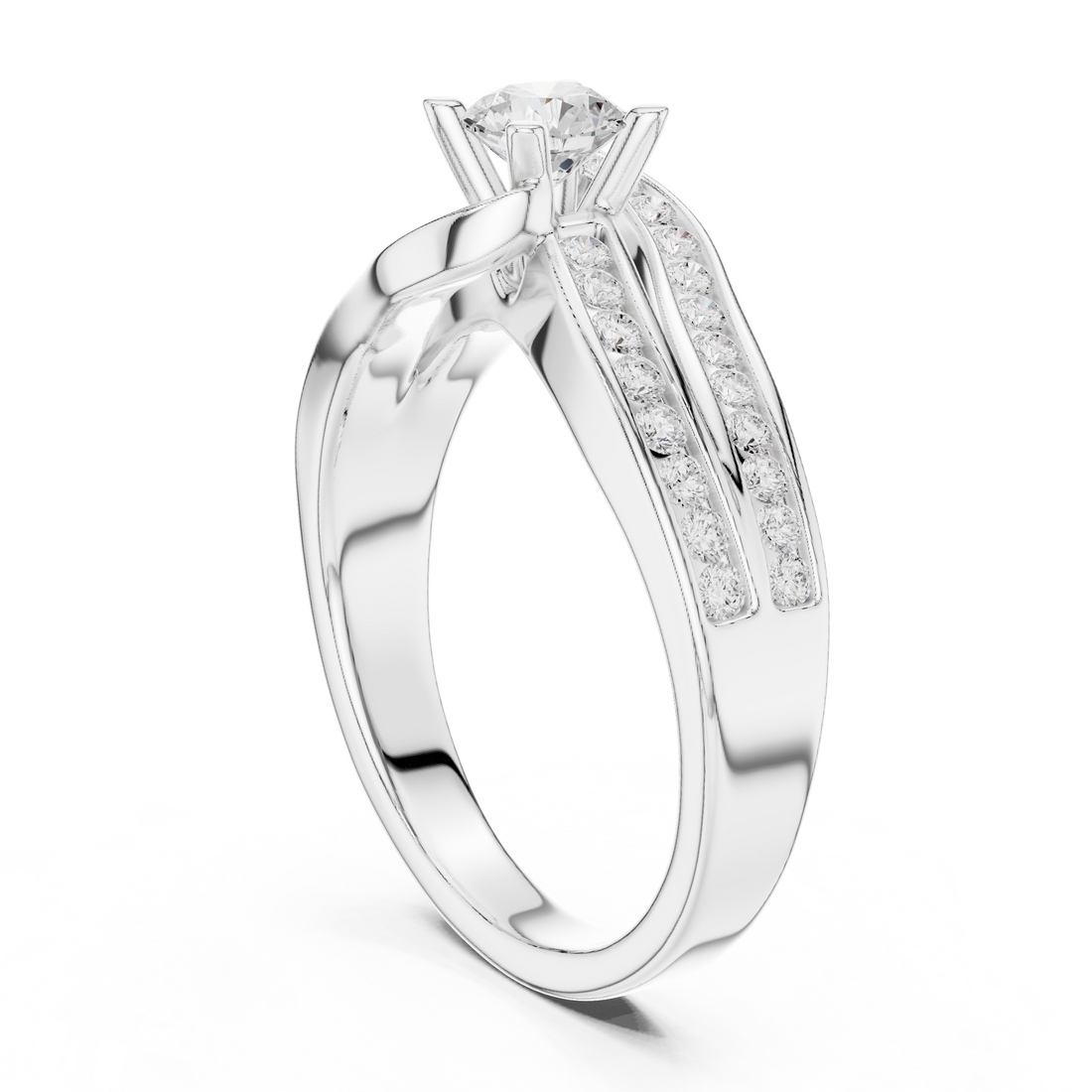 LR-0292 - Split Shank Round Ring - White Gold