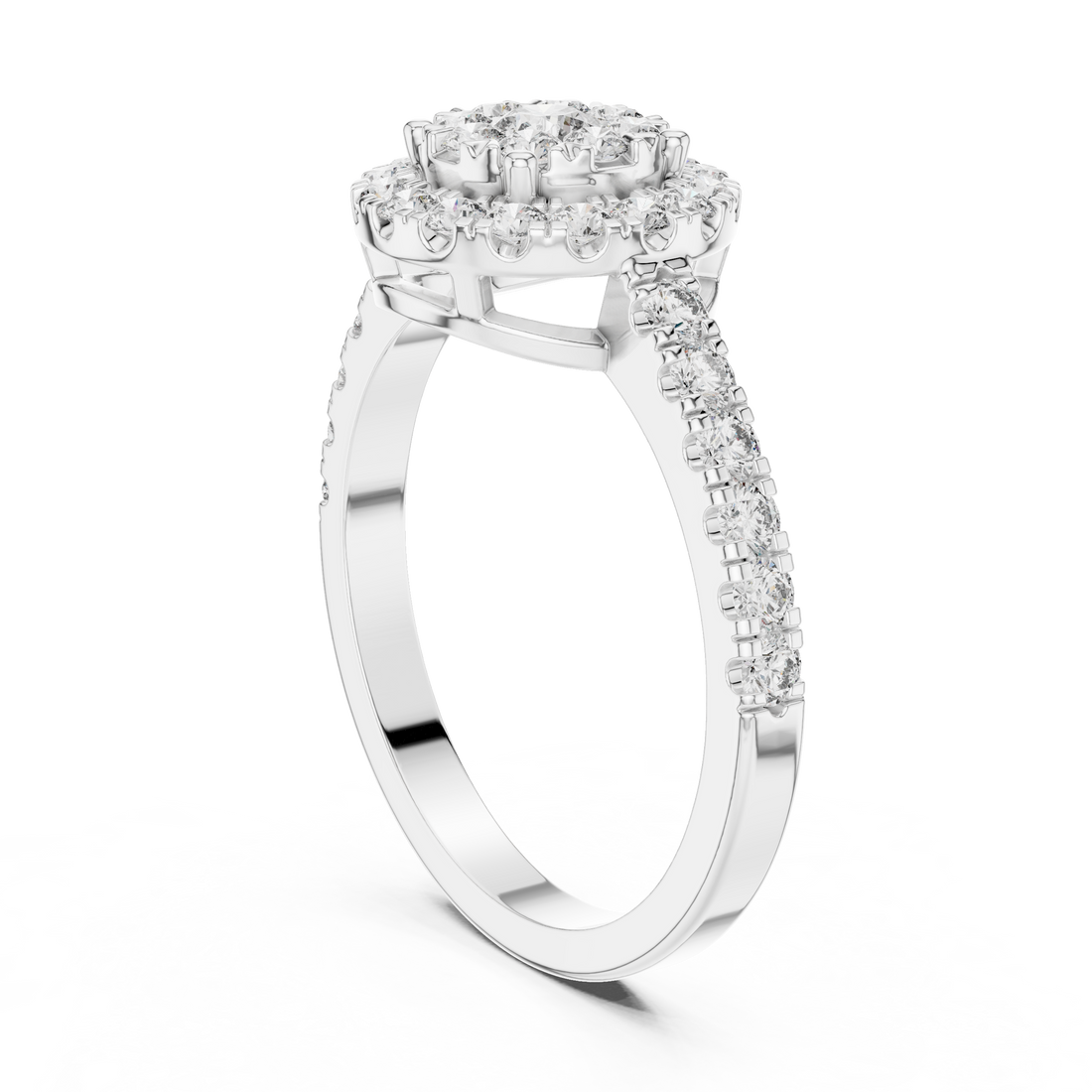 19#120035L - Halo Round Ring - White Gold
