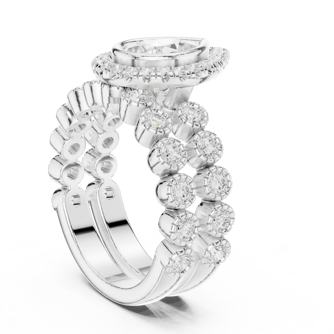 DDLR-296 - Halo Pear Ring - White Gold