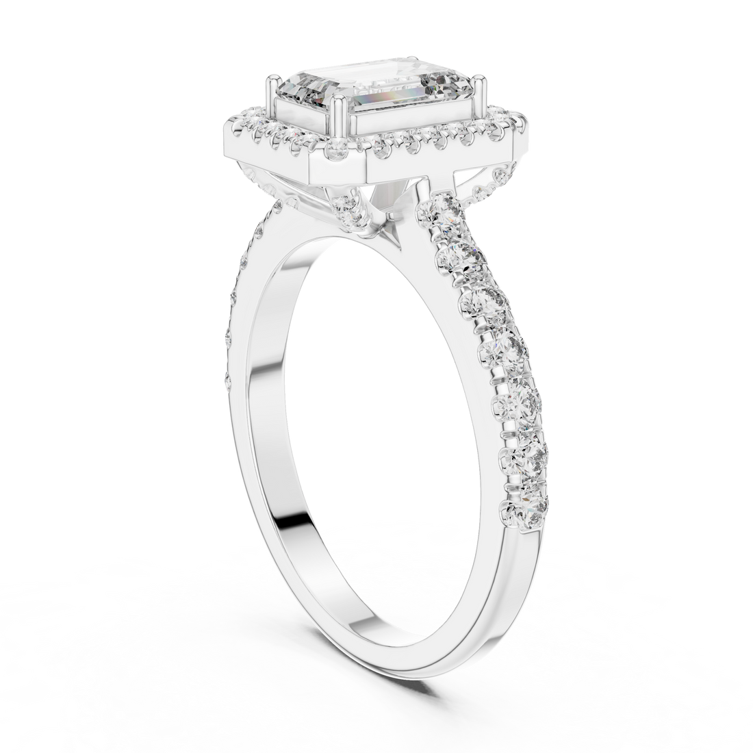 LR-0058 - Halo Emerald Ring - White Gold