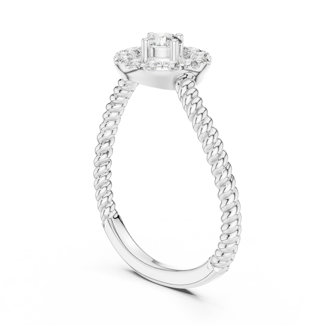 9#10056L - Halo Round Ring - White Gold