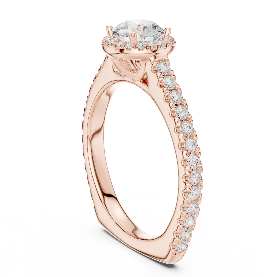 LR-0225 - Halo Round Ring - White Gold