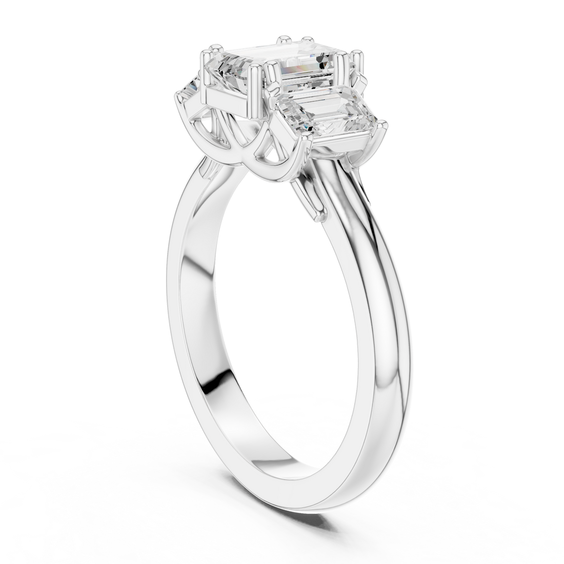 DDLR-1079 - Three Stone Emerald Ring - White Gold