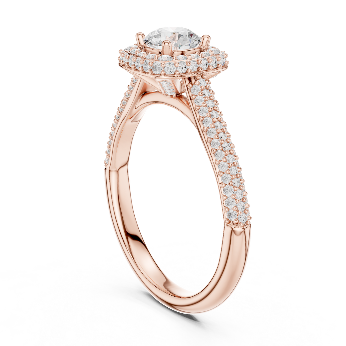LR-0244 - Halo Round Ring - White Gold