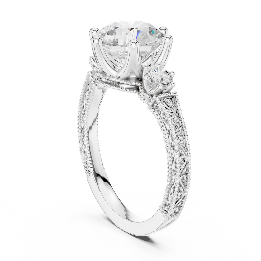 DDLR-282-RD - Fashion Round Ring - White Gold