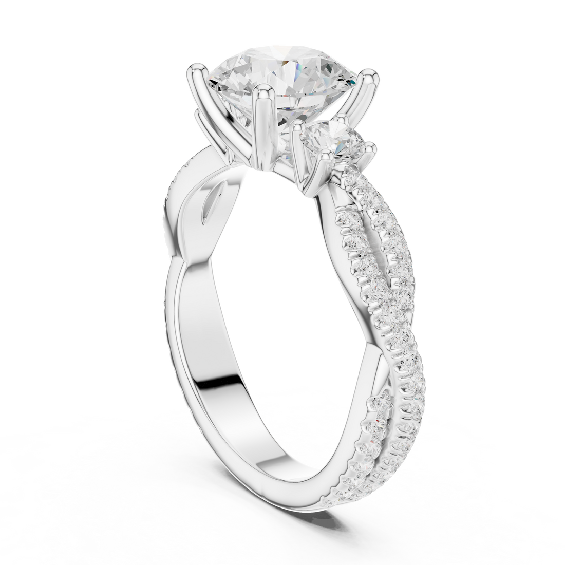 DDLR-281-RD - Three Stone Round Ring - White Gold