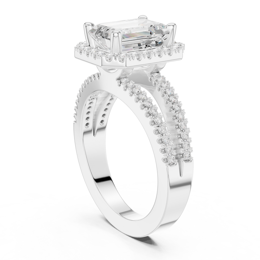 DDLR-350 EM - Halo Emerald Ring - White Gold