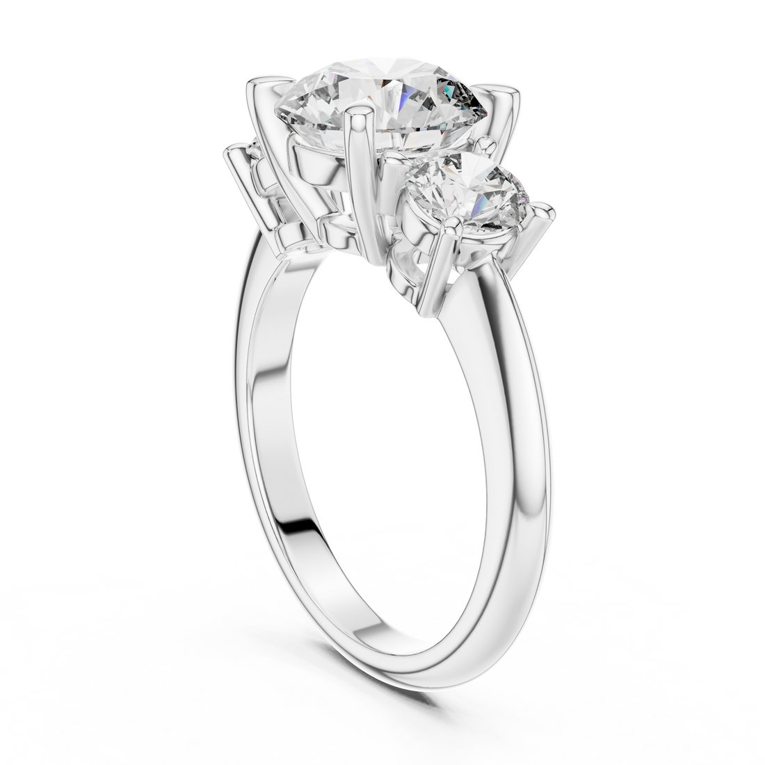 DDLR-042 - Three Stone Round Ring - White Gold