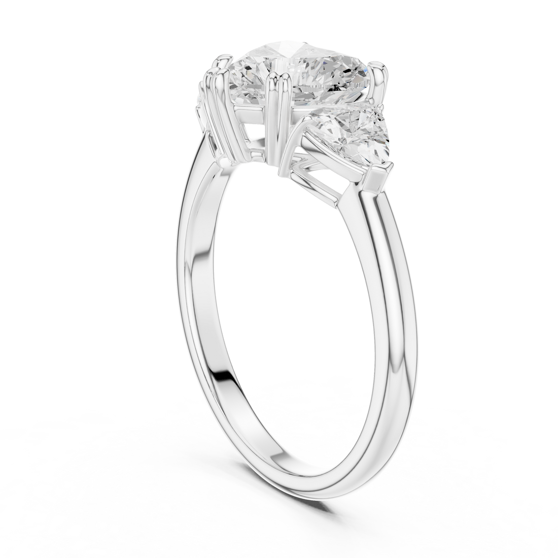 DDLR-034-HR - Three Stone Heart Ring - White Gold