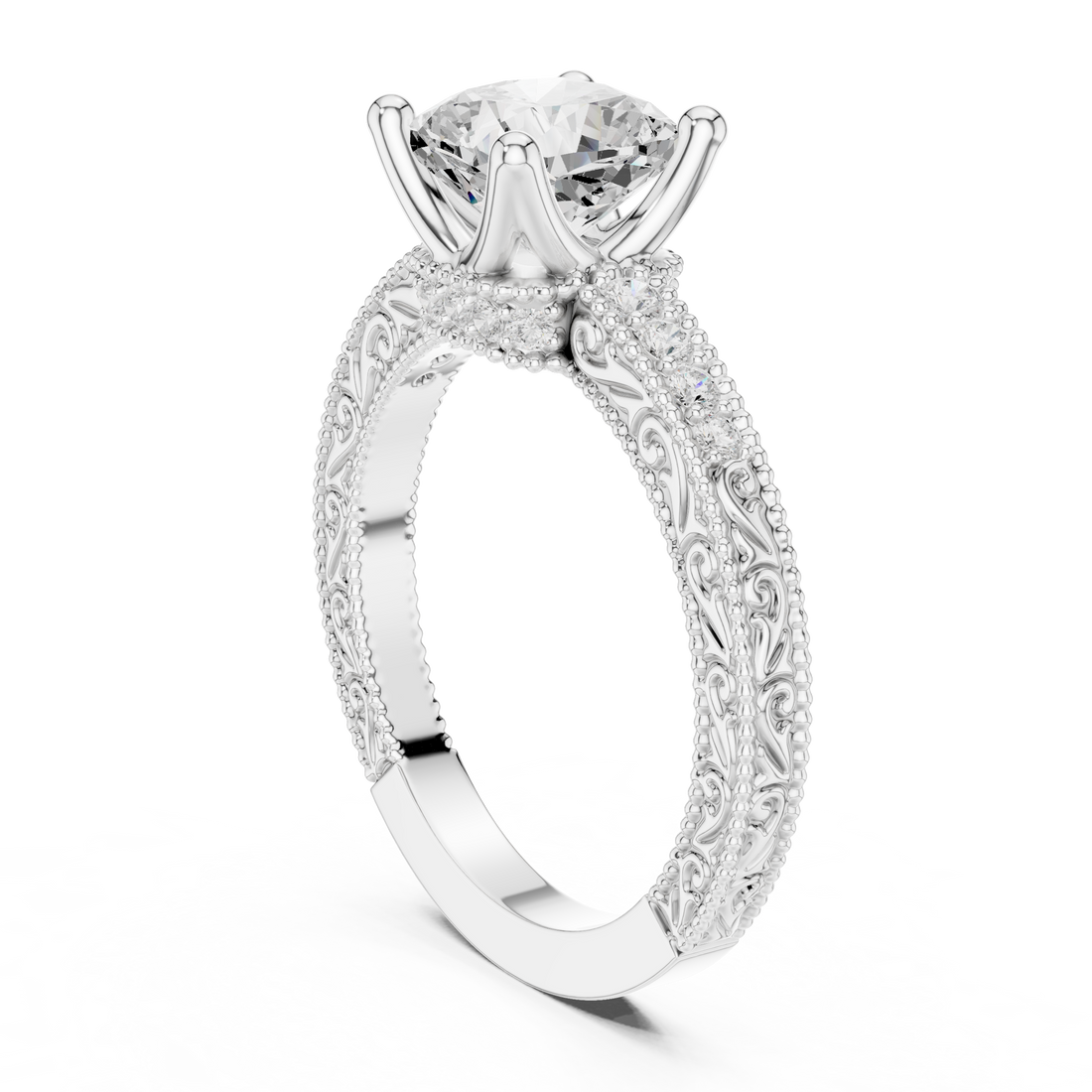 DDLR-166-CU - Vintage Cushion Ring - White Gold