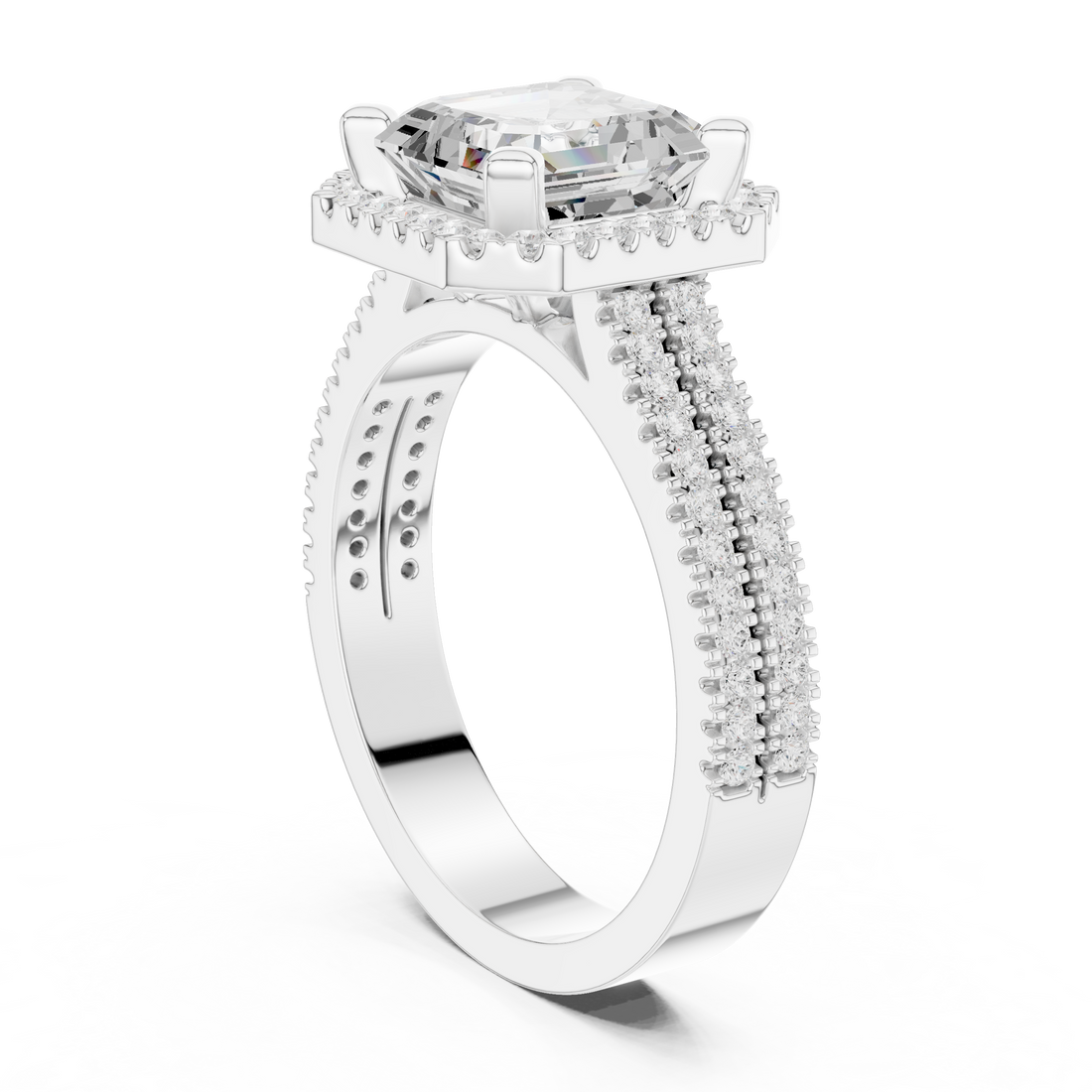 DDLR-341 AC - Halo Asscher Ring - White Gold