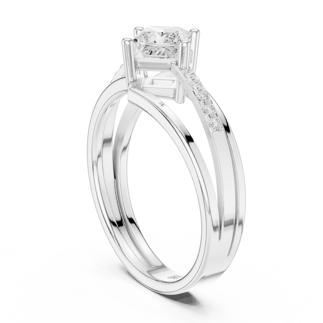 DDLR-475 - Split Shank Princess Ring - White Gold