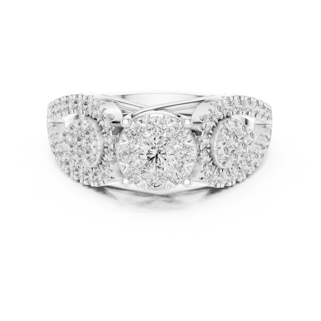 Halo Three Stone Ring - Round | 19#120032L - Rose Gold