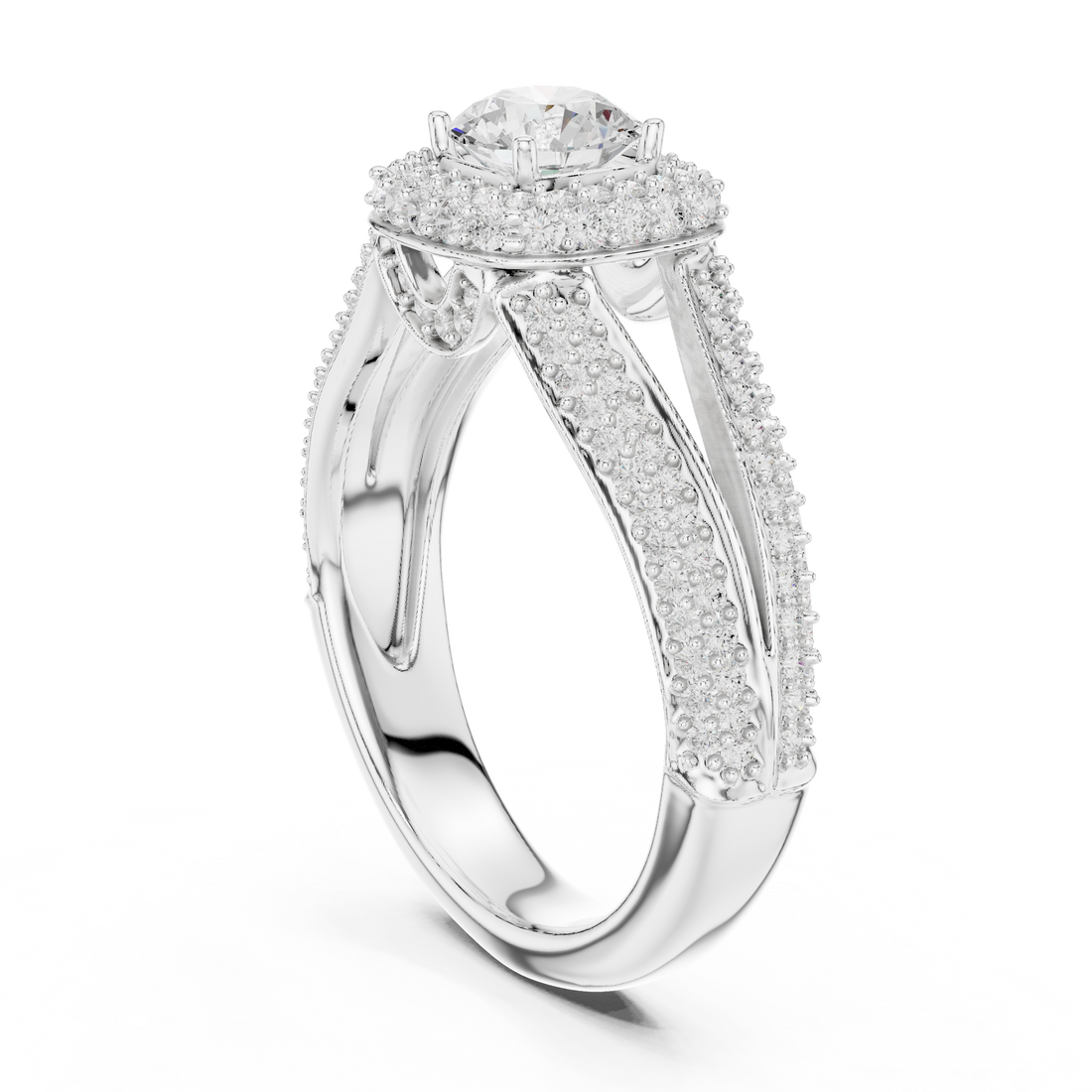 LR-0233 - Halo Round Ring - White Gold