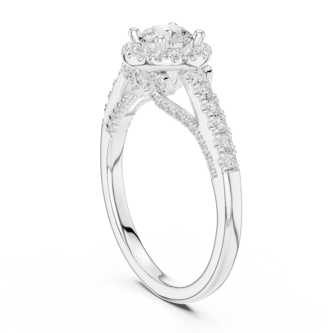 LR-0218 - Halo Round Ring - White Gold