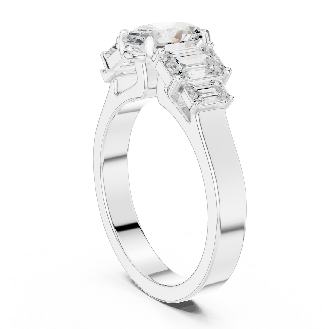 DDLR-1063 - Three Stone Oval Ring - White Gold