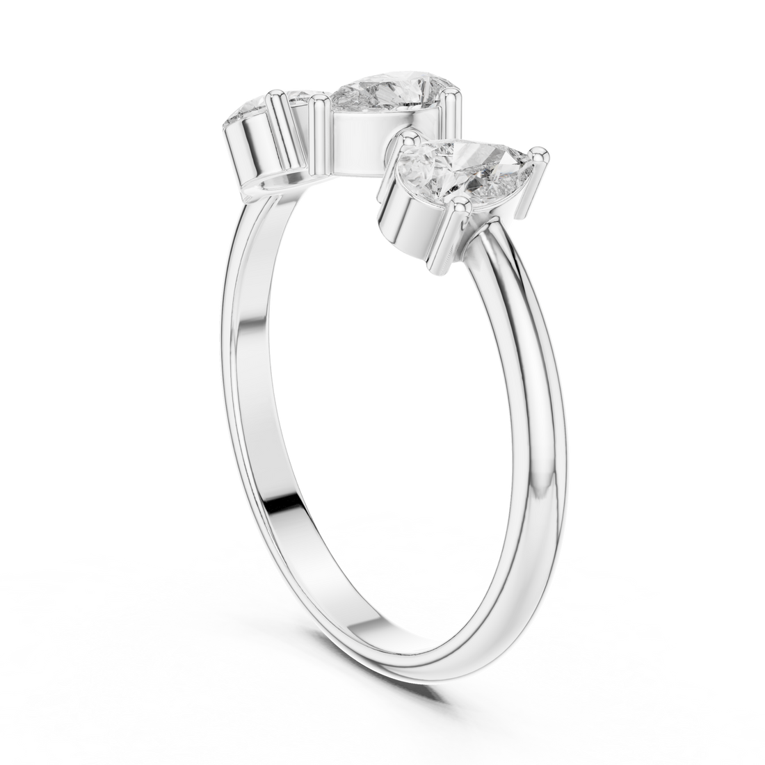 HLR-106 - Three Stone Pear Ring - White Gold