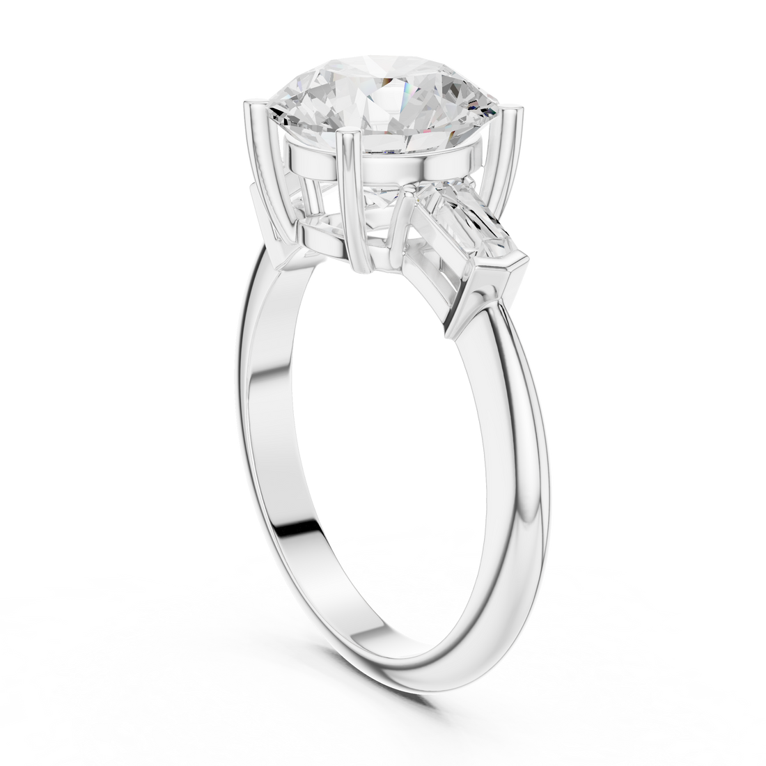 67 RND - Three Stone Round Ring - White Gold