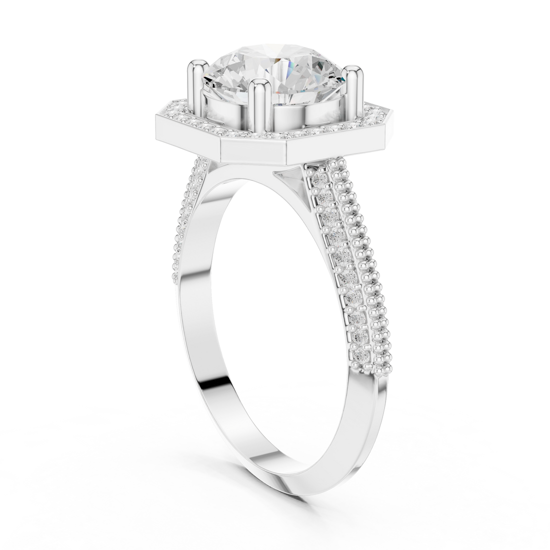 DDLR-407 - Halo Round Ring - White Gold