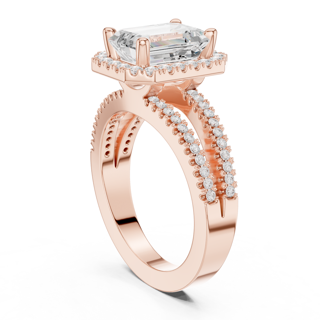 DDLR-350 EM - Halo Emerald Ring - White Gold