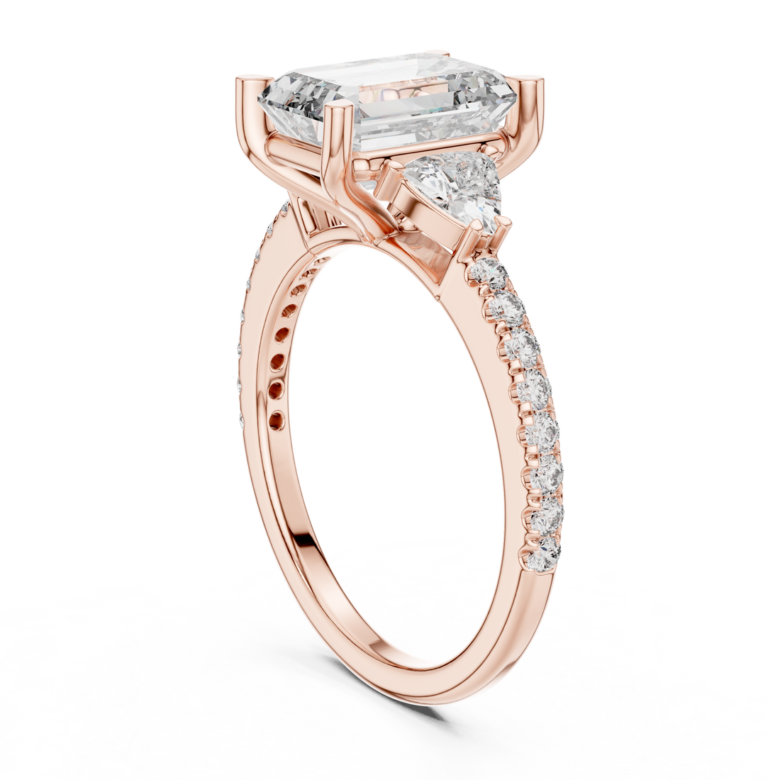 DDLR-185 - Three Stone Emerald Ring - White Gold