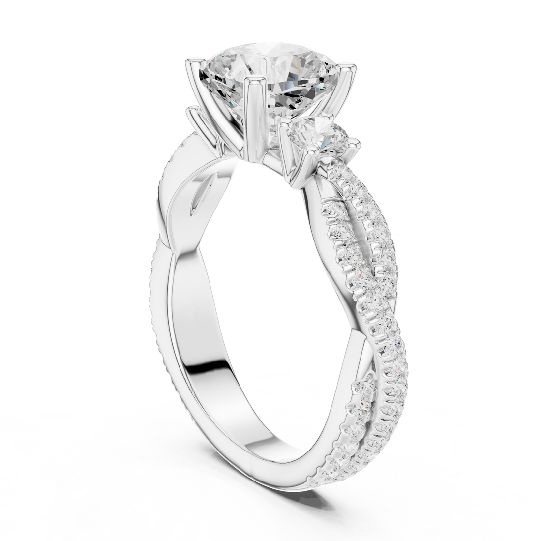 DDLR-1033 - Three Stone Cushion Ring - White Gold