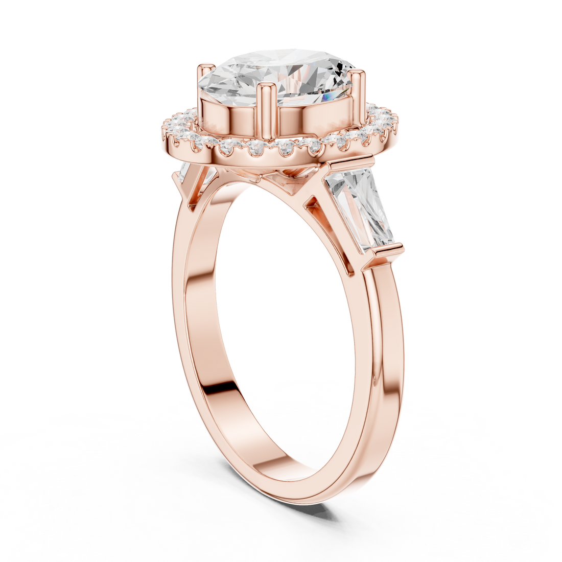 DDLR-342 OV - Halo Three Stone Oval Ring - White Gold