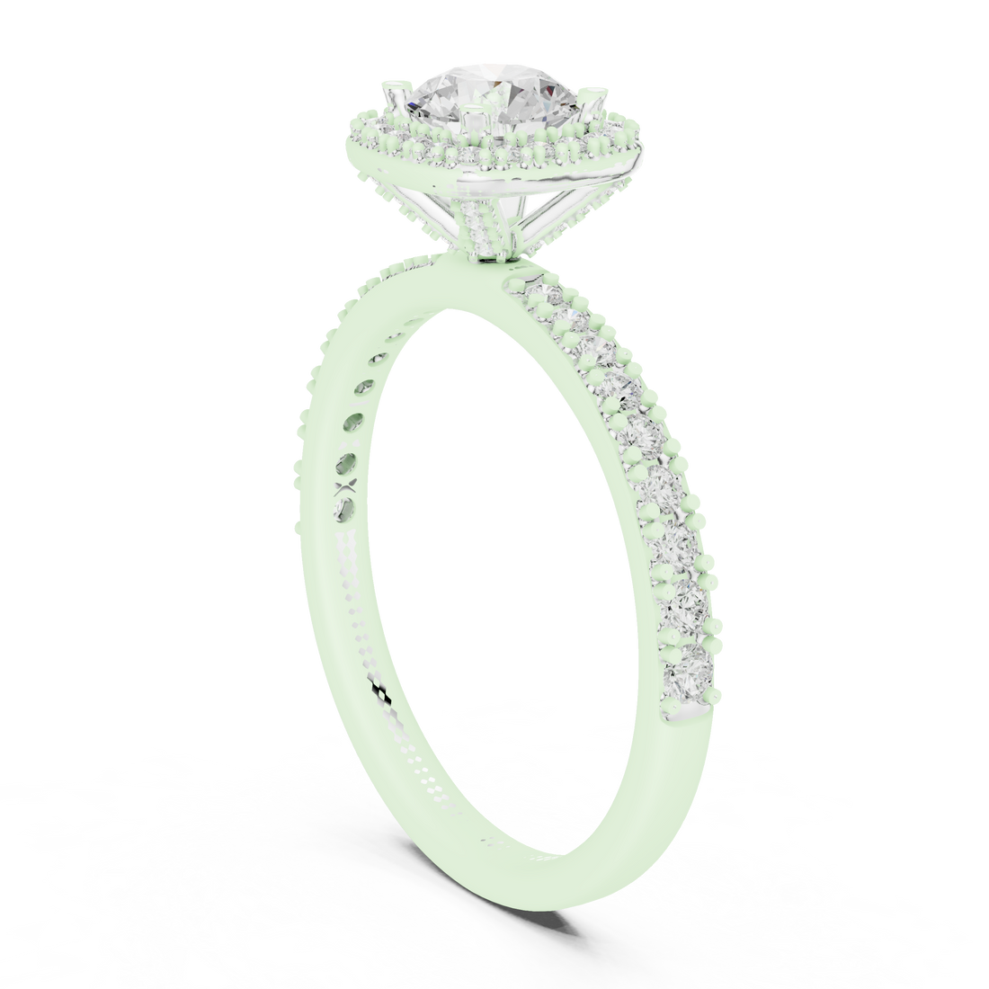 LR-0226 - Halo Round Ring - White Gold